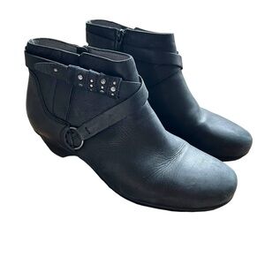 Abeo B.I.O. Leather Ankle Boots Size 7.5 N Narrow Nancy Bootie Black Side Zipper